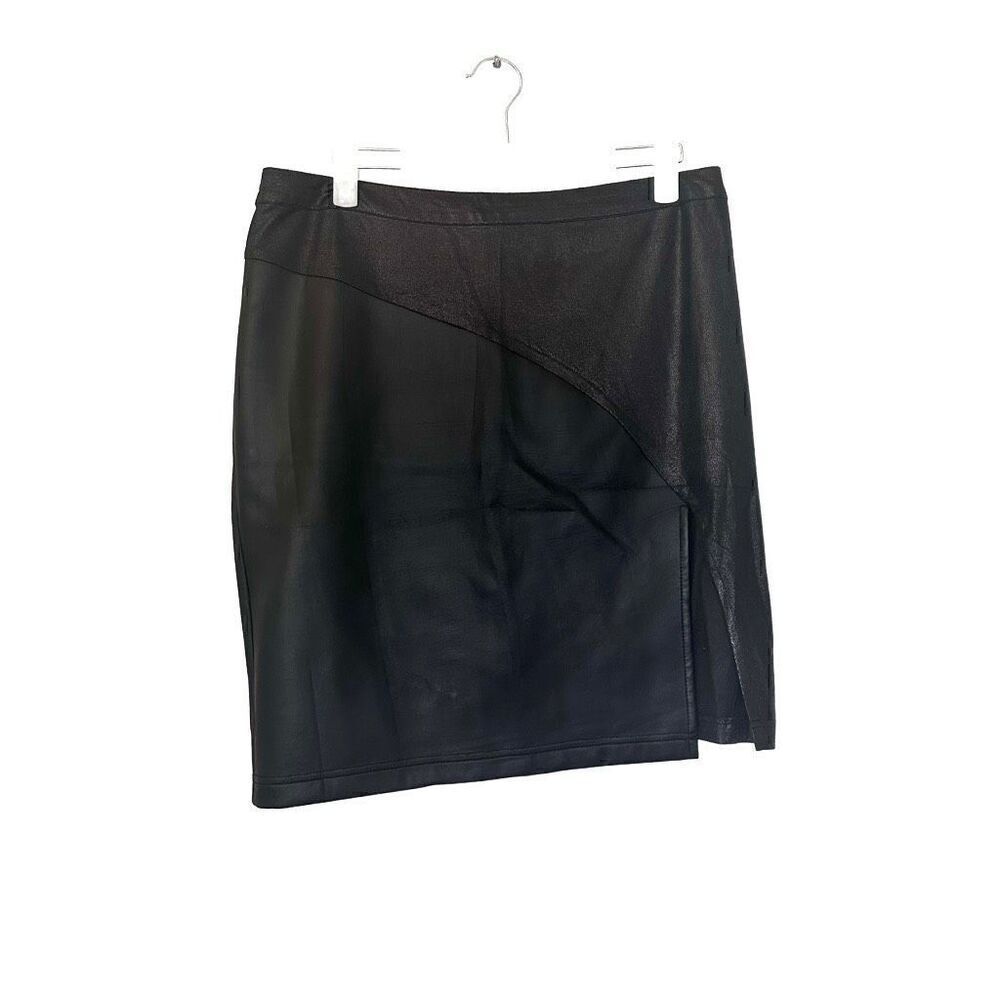 2B Bebe Faux Leather Wrap Overlay Side Slit Bodycon Mini Skirt Black Large